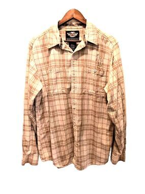 Harley Davidson Long Sleeve Plaid Button Shirt Men Size L Embroidered Logo